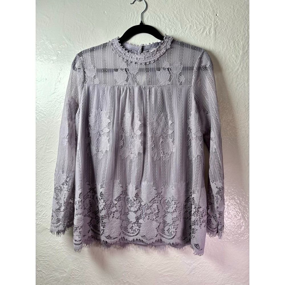 Ultra Pink Lace Top Blouse Sz Large Purple Coquette Boho Cottage‎ Victorian